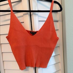 4/$20 Orange Ribbed V-Neck Cropped Tank Top